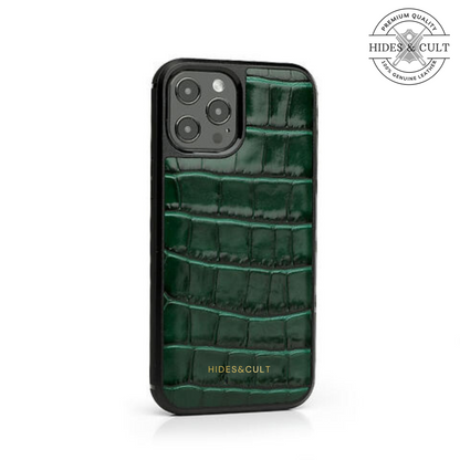 Luxury Glossy Green - Blue Patent Croc Shockproof Genuine Leather Iphone Case