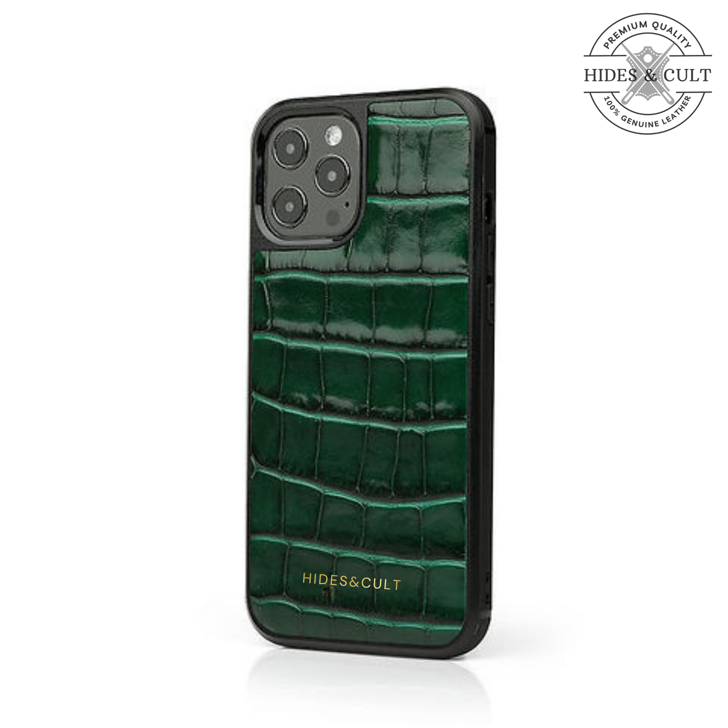 Luxury Glossy Green - Blue Patent Croc Shockproof Genuine Leather Iphone Case