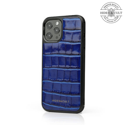 Luxury Glossy Green - Blue Patent Croc Shockproof Genuine Leather Iphone Case