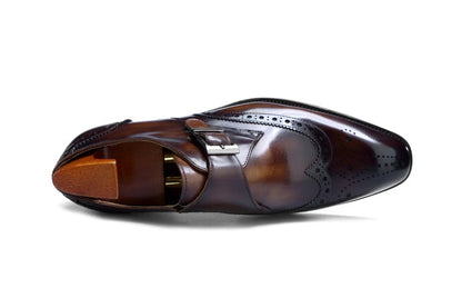 Brown Patina Single Monk Strap Brogue Shoes | Hides&Cult