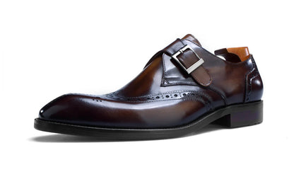 Brown Patina Single Monk Strap Brogue Shoes | Hides&Cult