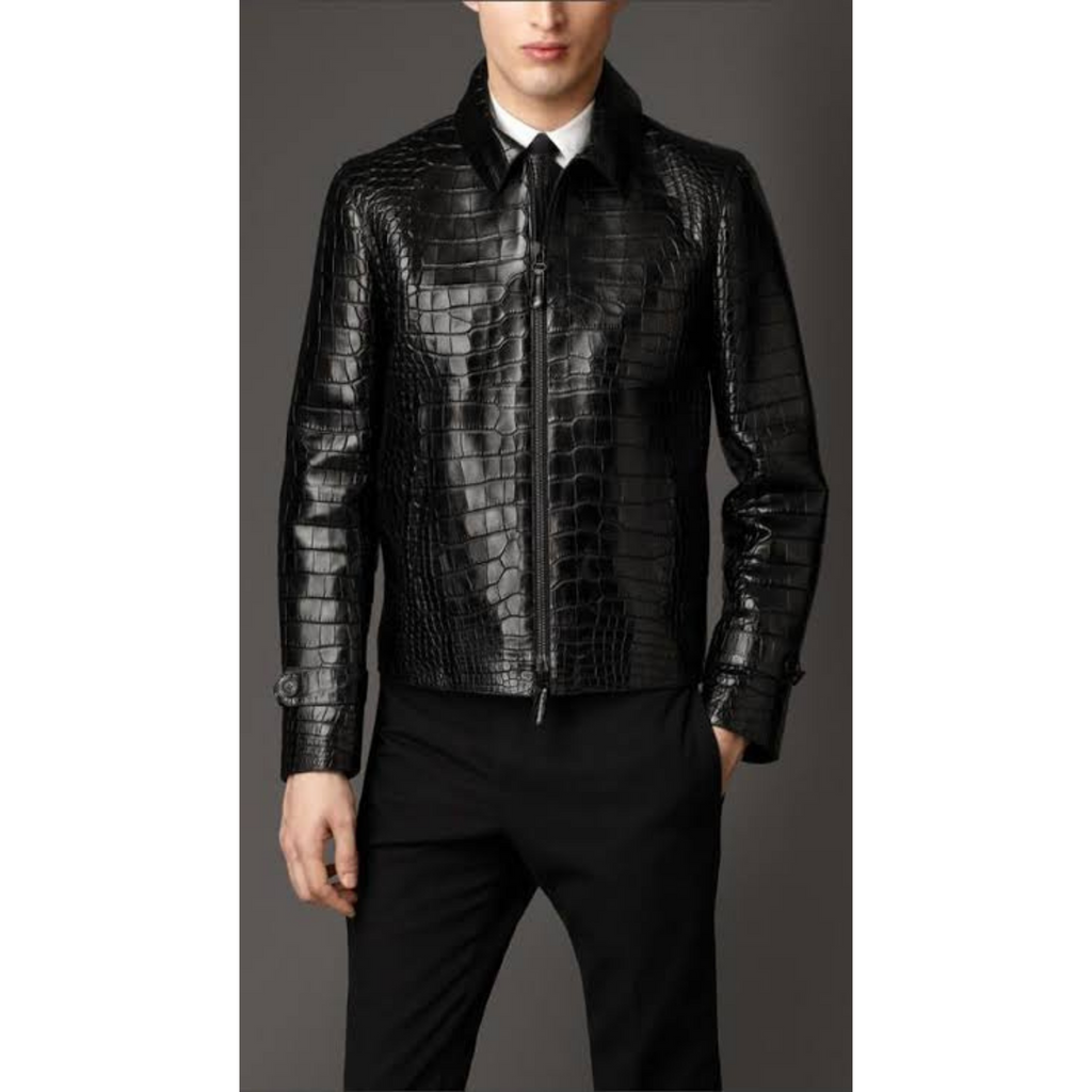 Men's Black Croc Embossed Effect Leather Jacket – Stylish Real Leather Jacket with Bold Croc Texture for Men, Premium Fashion Outerwear