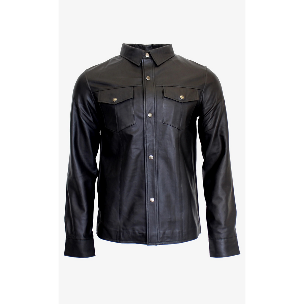 Men's Black Nappa Leather Denim Shirt Flat Lay – Premium Quality Real Leather Shirt with Denim Style for Men, Luxury Fashion Outerwear