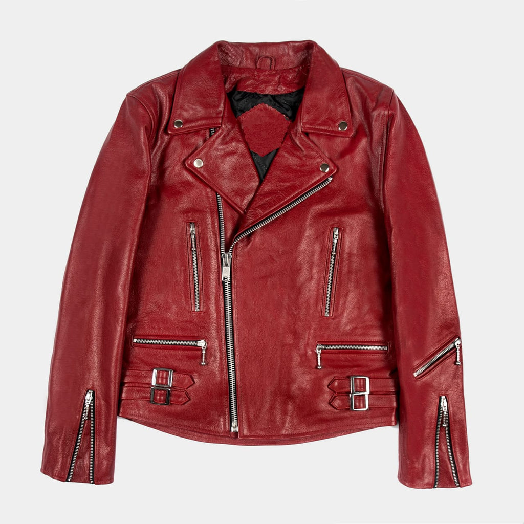 Men's Blood Red Slim Fit Motorcycle Biker Leather Jacket
