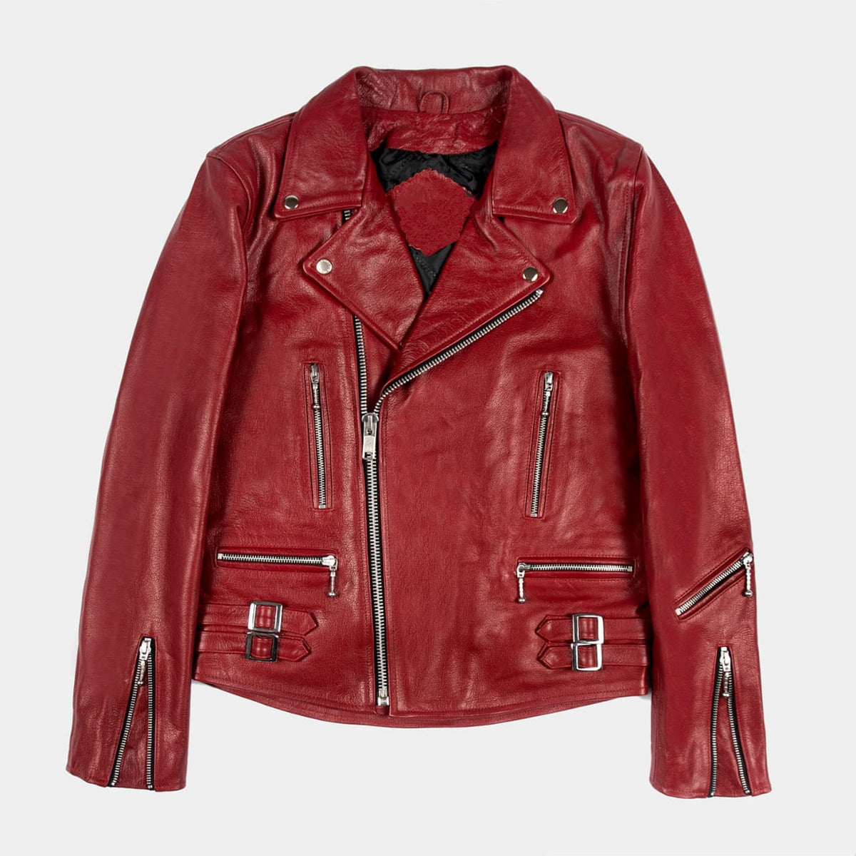 Men's Blood Red Slim Fit Motorcycle Biker Leather Jacket
