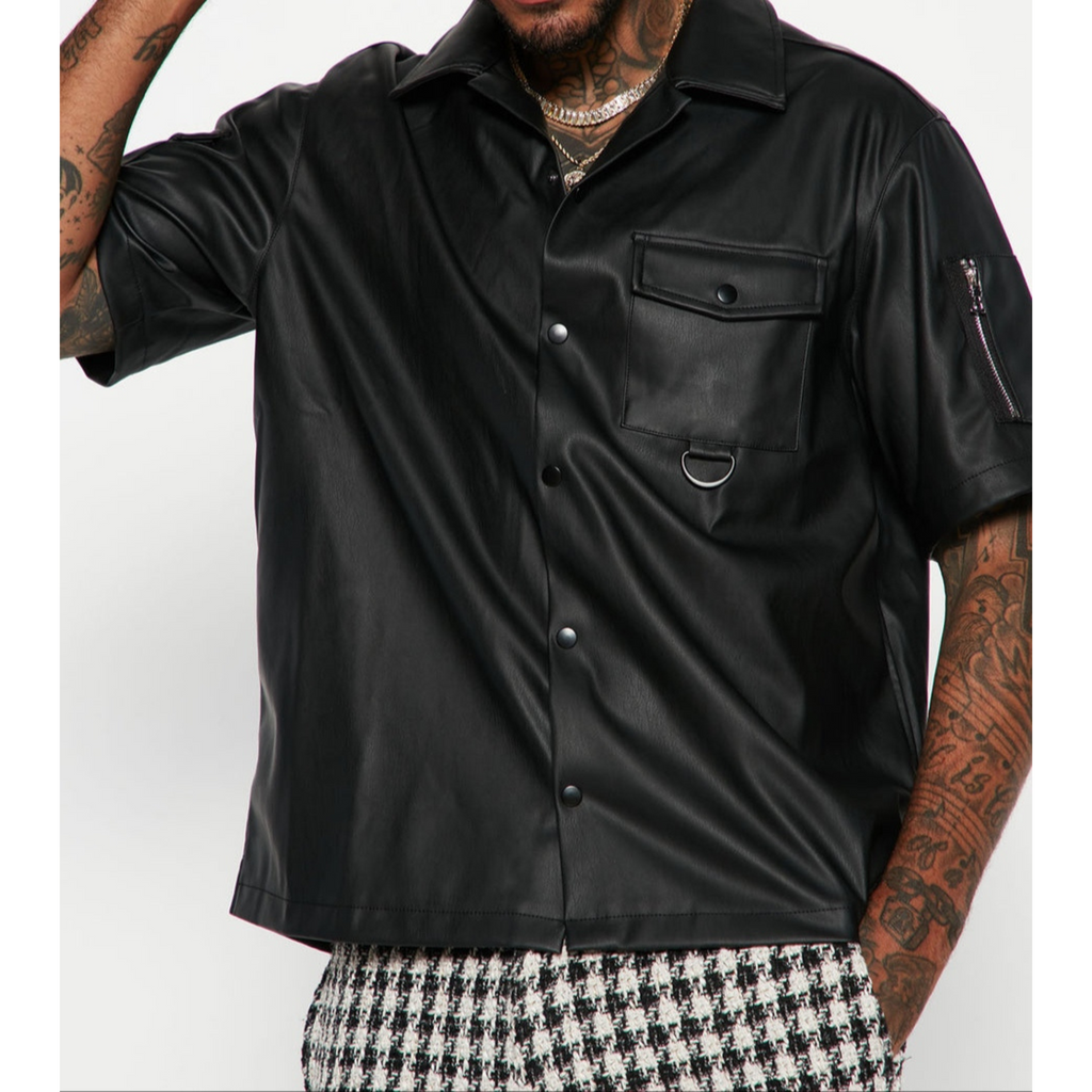 Men's black genuine leather shirt, crafted from premium full-grain leather for a sleek, stylish fit – Hides & Cult