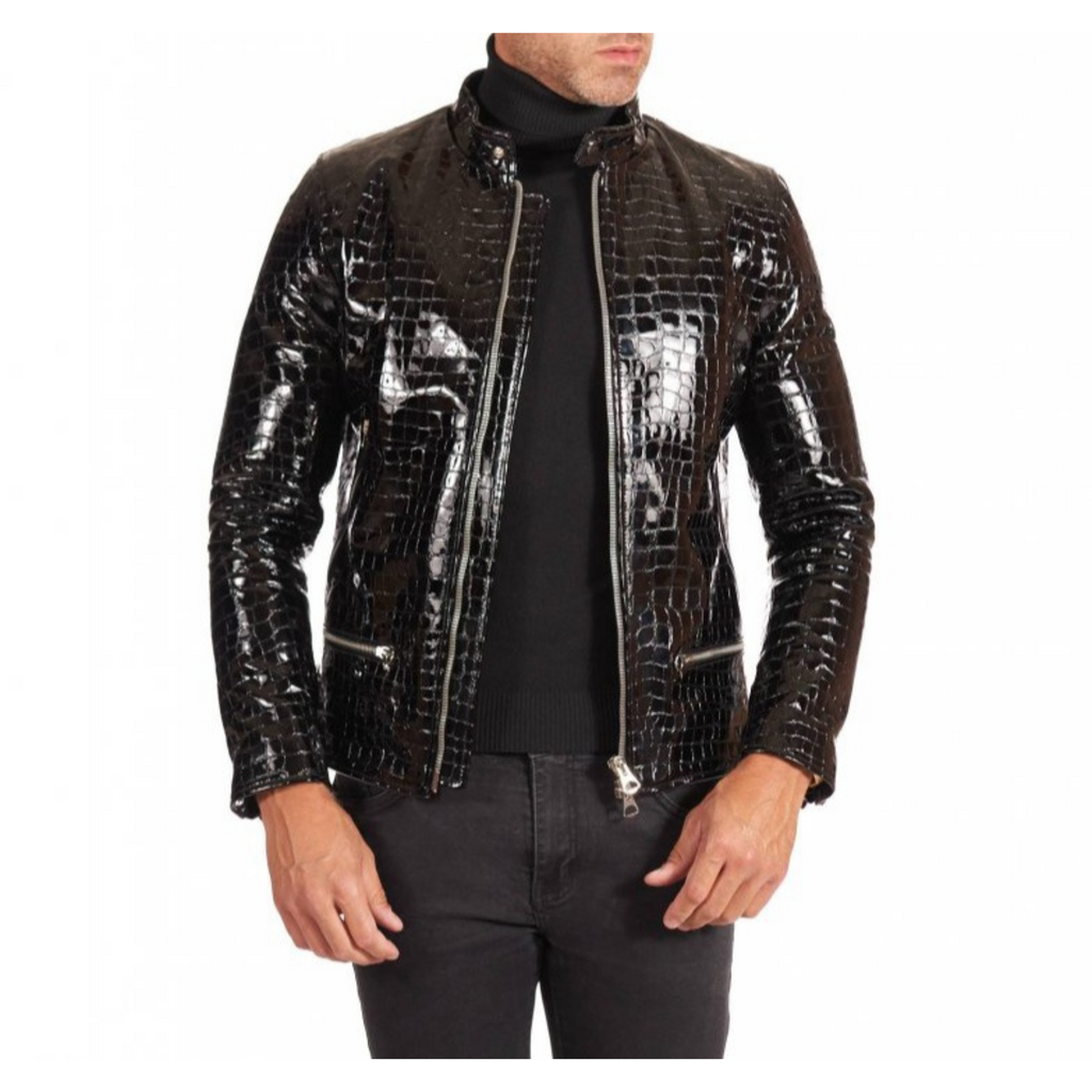 Mens Black Patent Croc Embossed Effect jacket