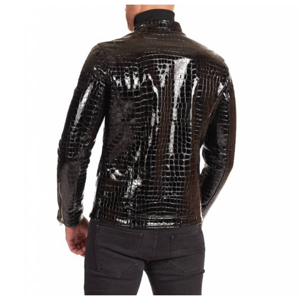 Mens Black Patent Croc Embossed Effect jacket back image