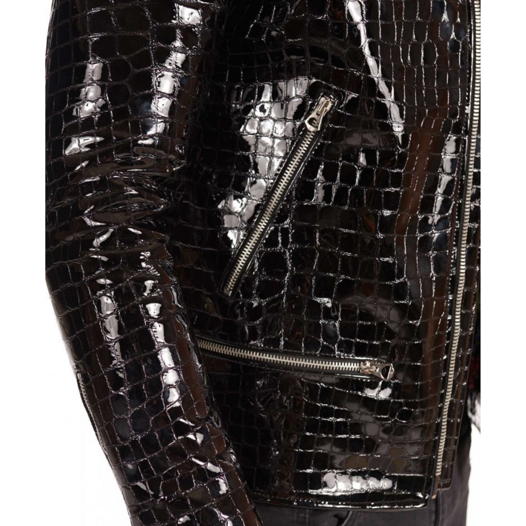 Mens Black Patent Croc Embossed Effect pocket detail