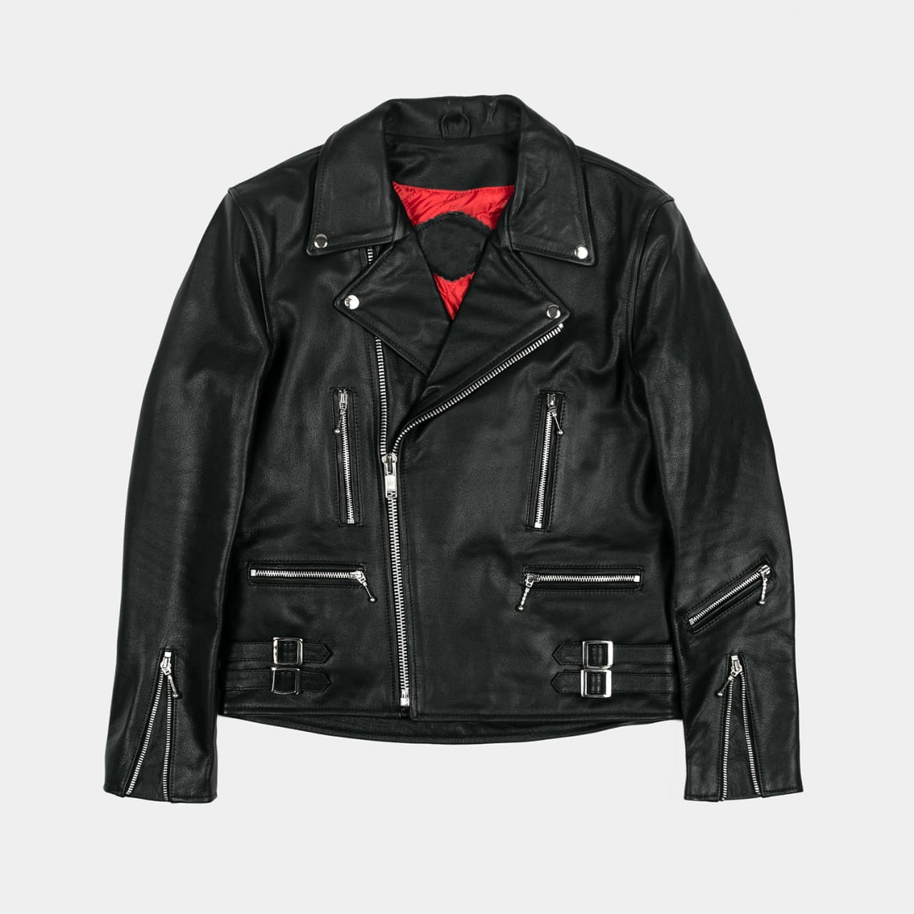Mens Black Slim Fit Motorcycle Biker Leather Jacket front image