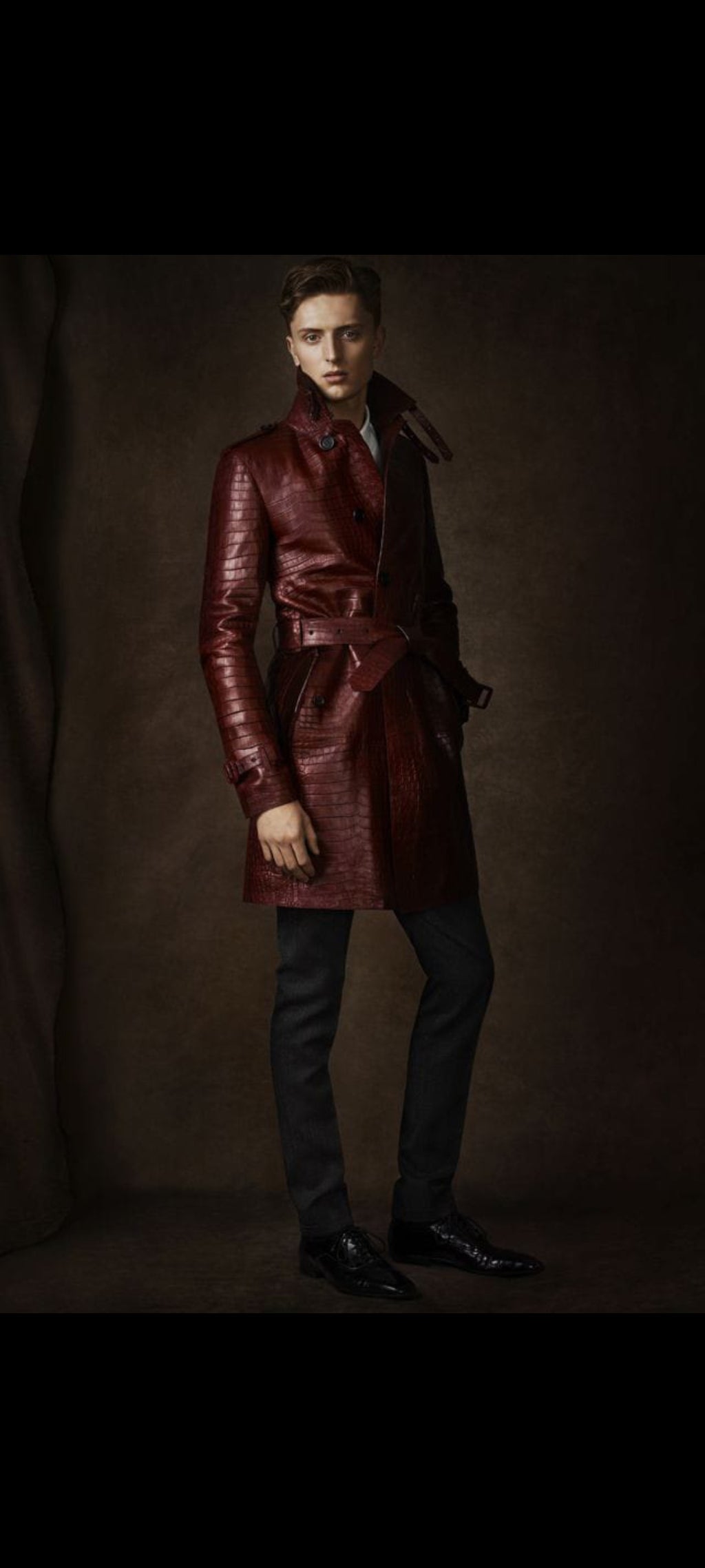 Mens Fiery Red Croc Leather Trench