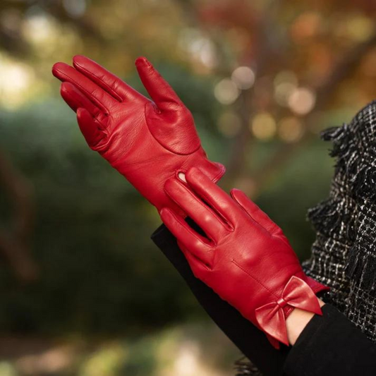 Womens Fancy Red Gloves in Soft Lamb Leather