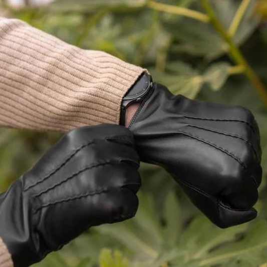 Black Rabbit Furr Lined Genuine Leather Gloves for Men