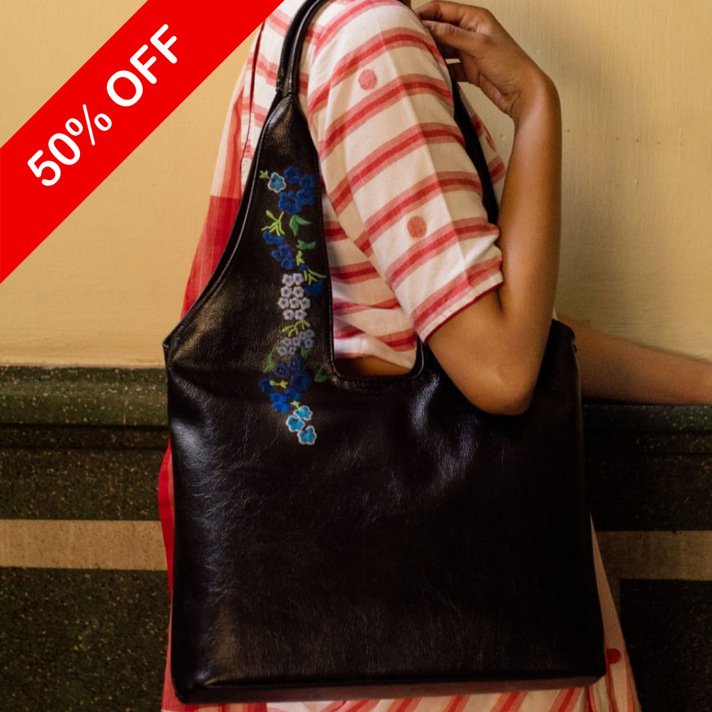 Women Hand Embroidered Flower Tote Bag