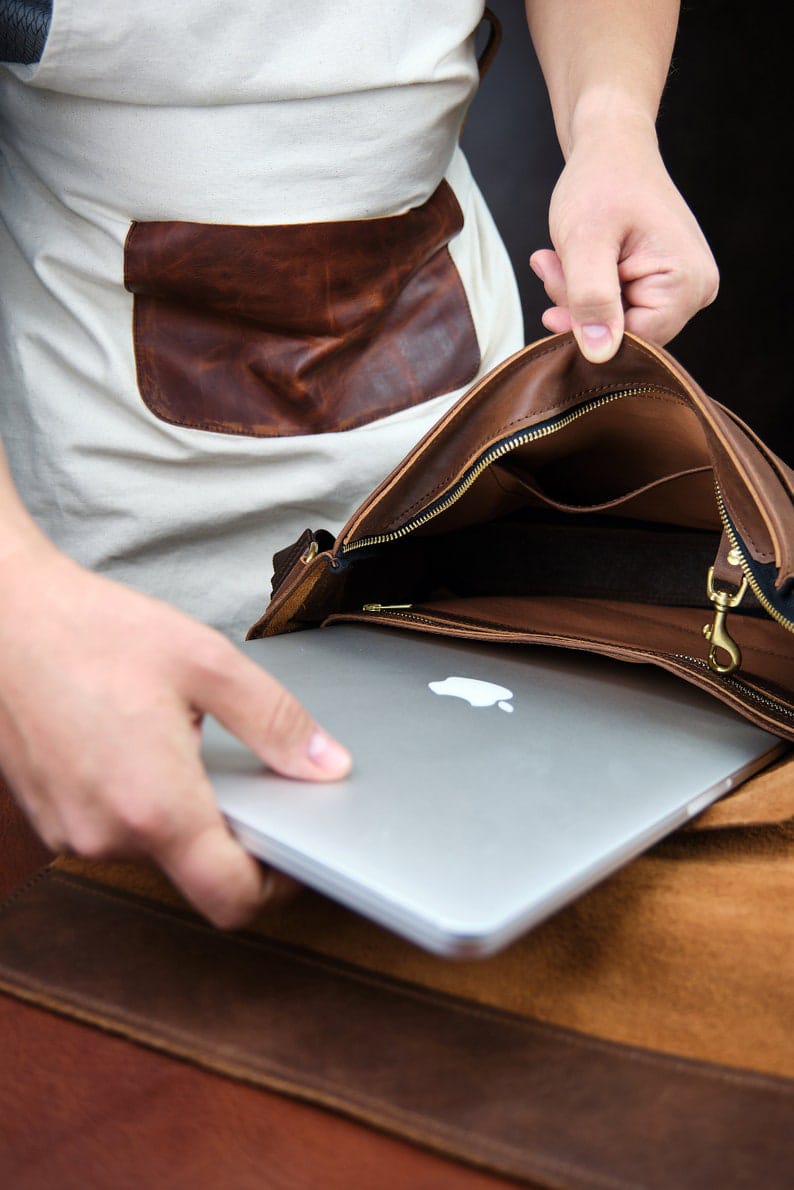 Leather Laptop Bag In Brown Colour