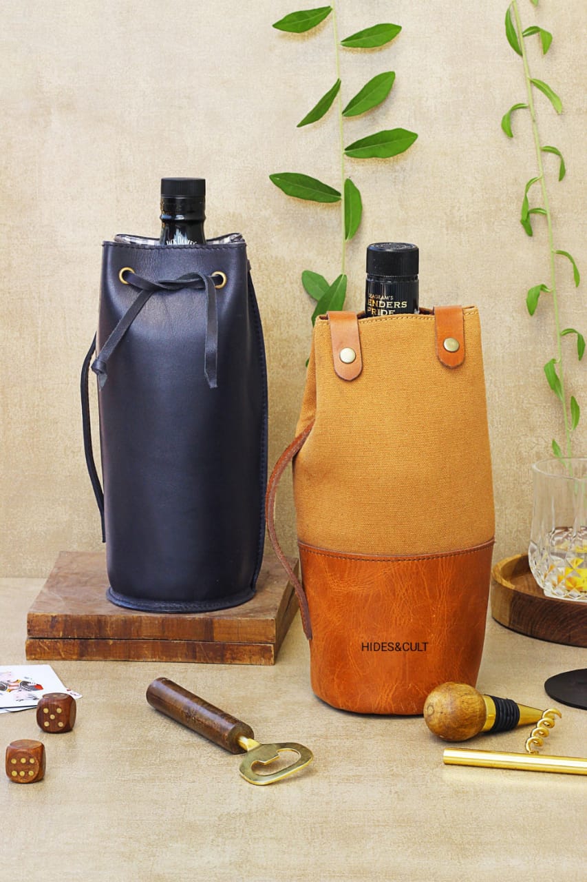 Luxury Leather Bottle Case with Coasters