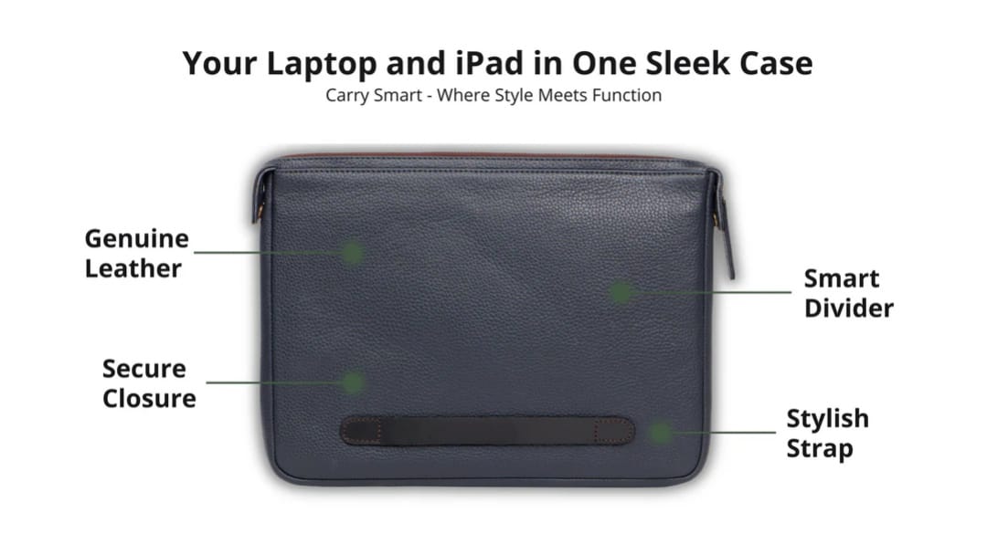 Full Grain Leather Laptop Sleeve Midnight Blue