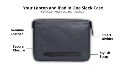 Full Grain Leather Laptop Sleeve Midnight Blue