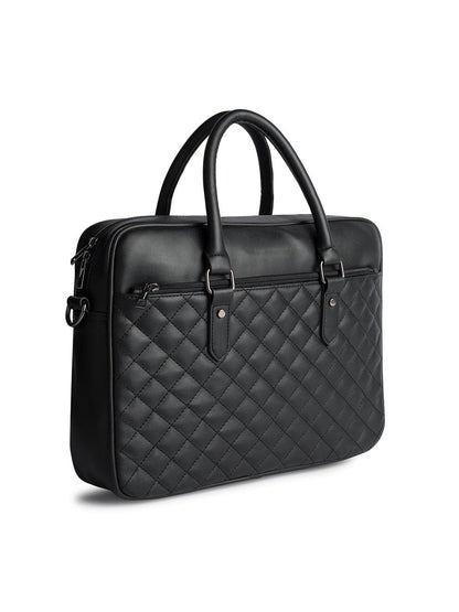 Black Diamond Quilted 16" Leather Laptop Bag with Detachable Strap