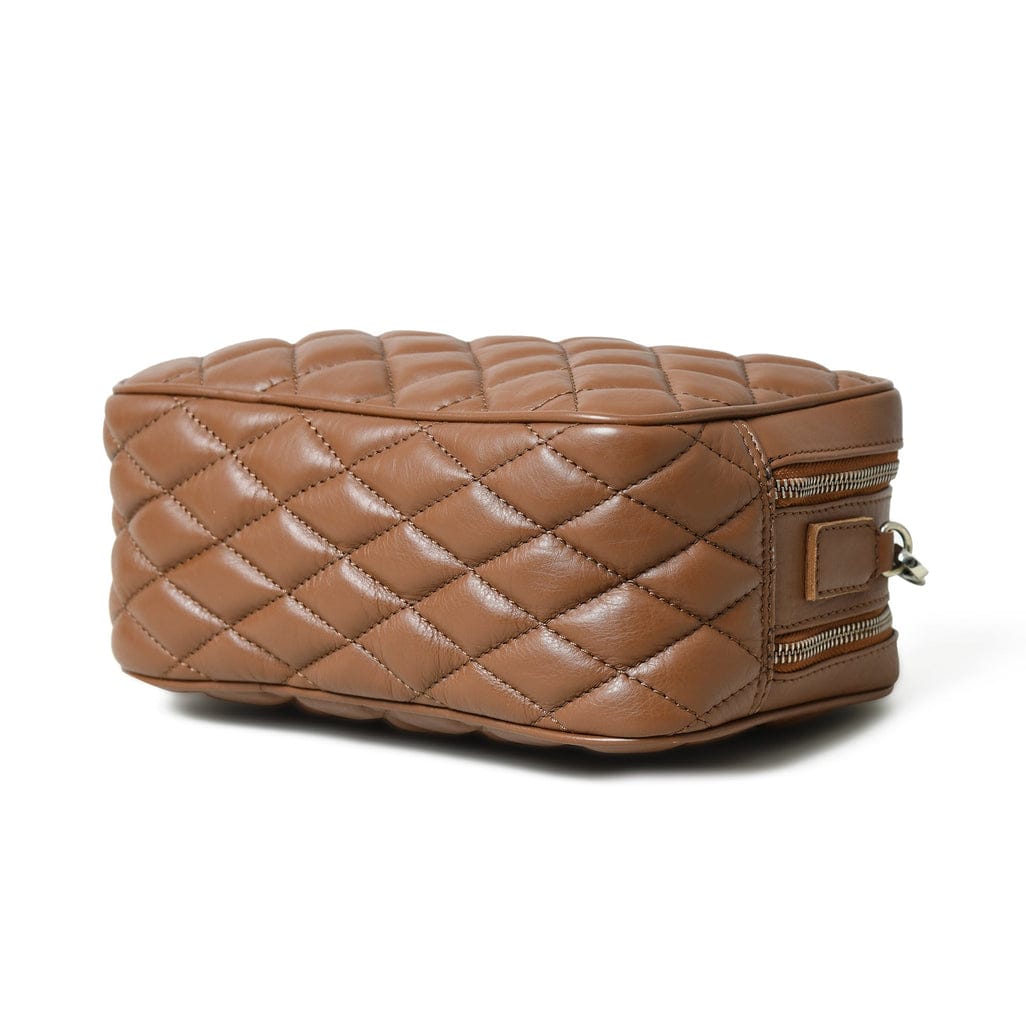 Womens Mini Diamond Quilted Crossbody Sling bag in Sable Brown