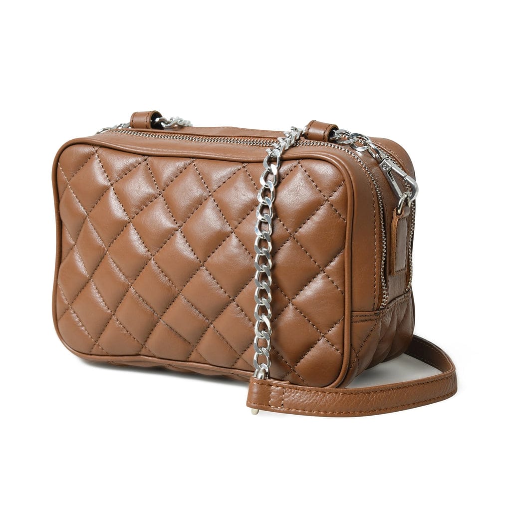 Womens Mini Diamond Quilted Crossbody Sling bag in Sable Brown