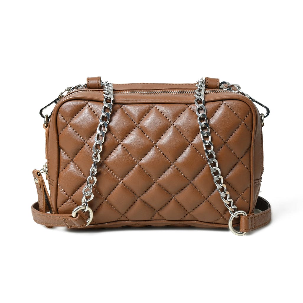 Womens Mini Diamond Quilted Crossbody Sling bag in Sable Brown