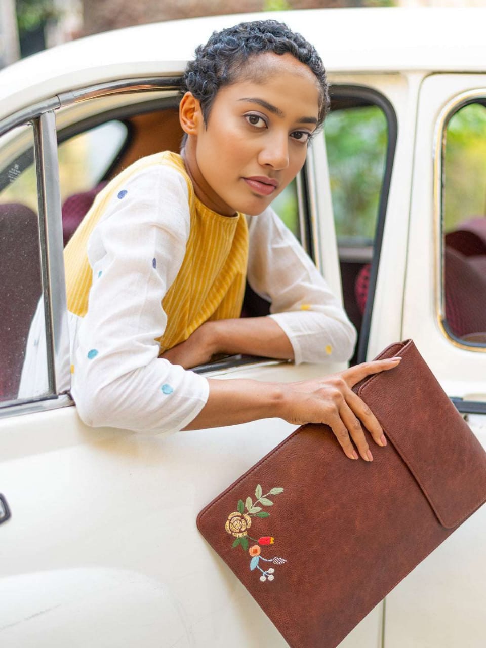 Leather Hand Embroidered Laptop Sleeve  (15"/16")