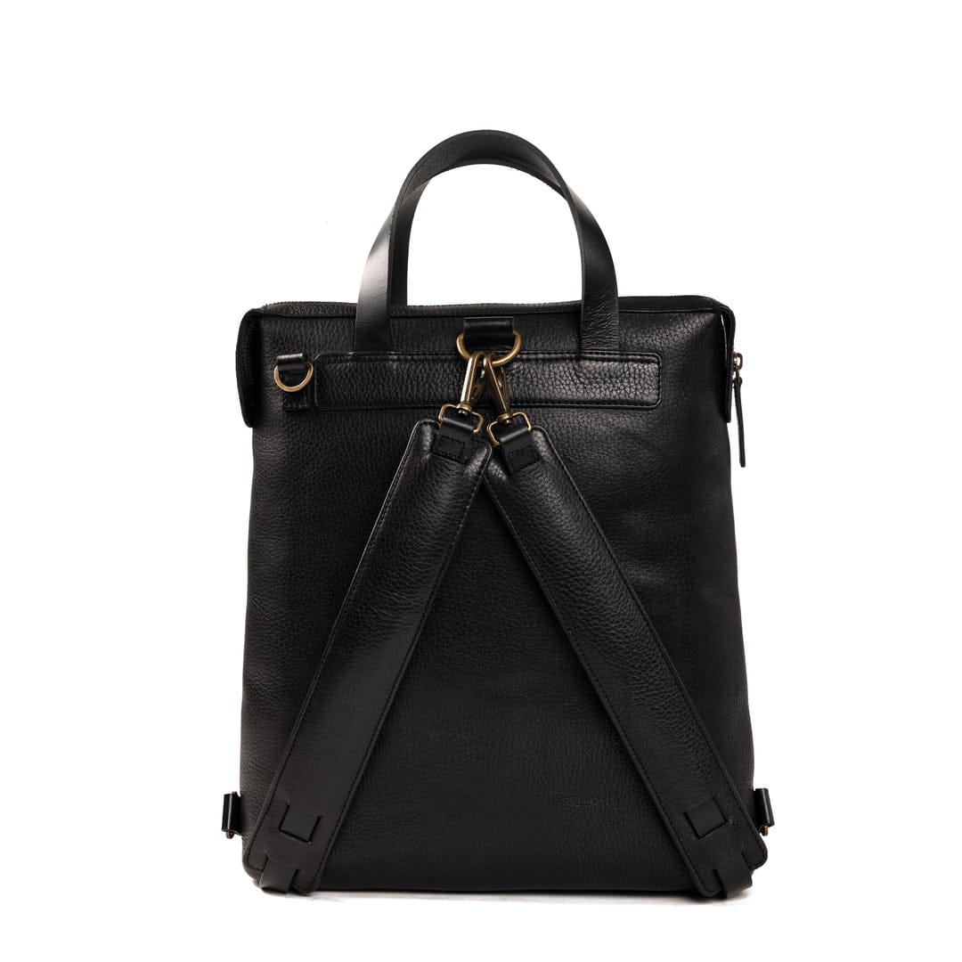 Black Full Grain Genuine Leather Backpack in Black