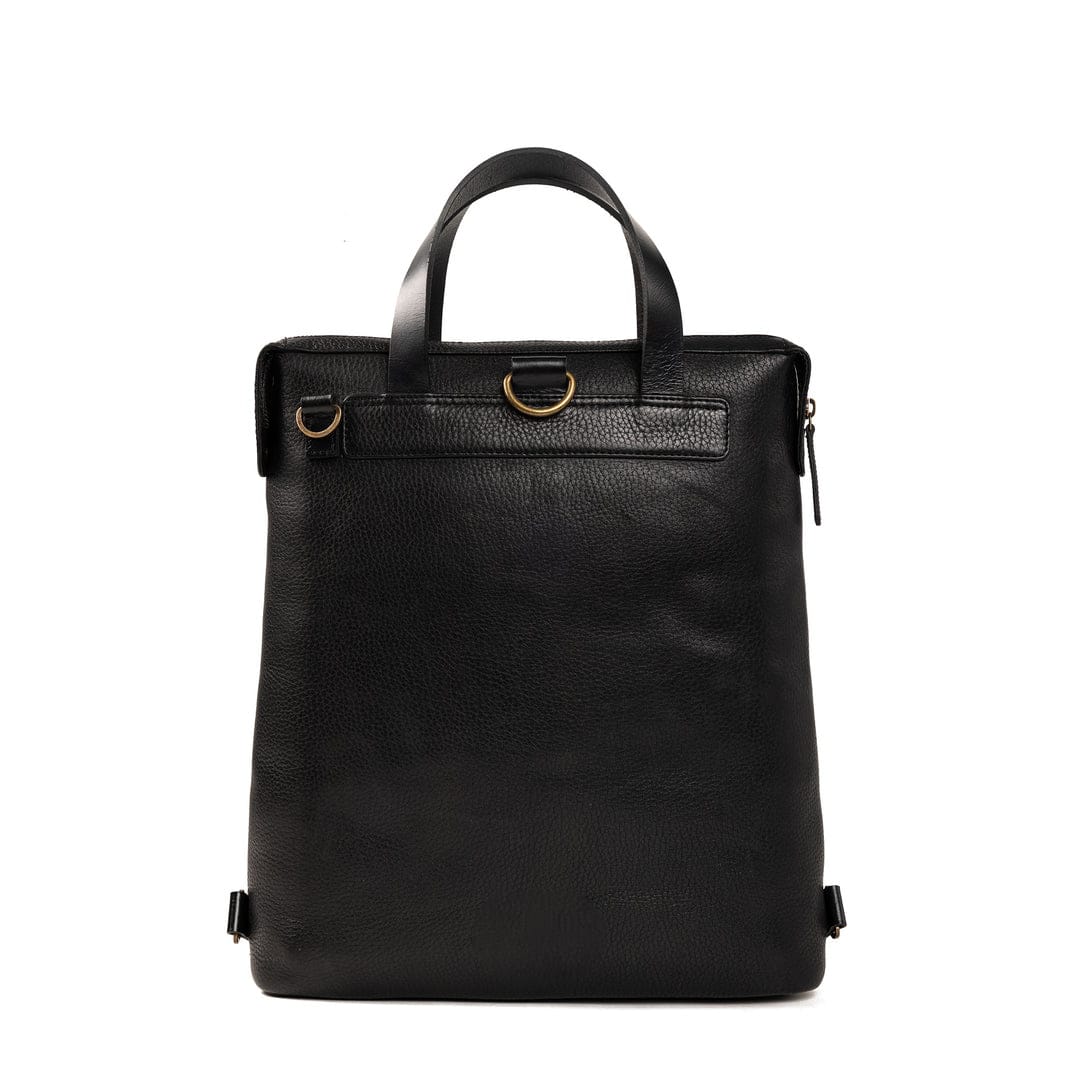 Black Full Grain Genuine Leather Backpack in Black