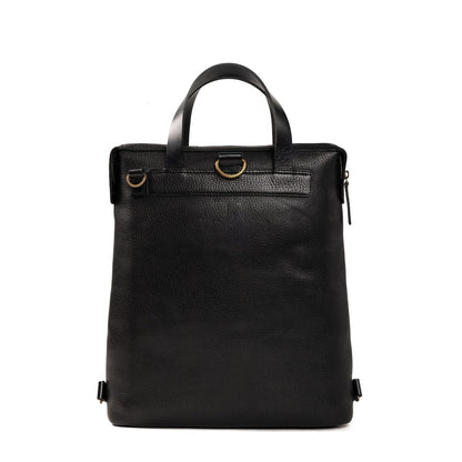 Black Full Grain Genuine Leather Backpack in Black