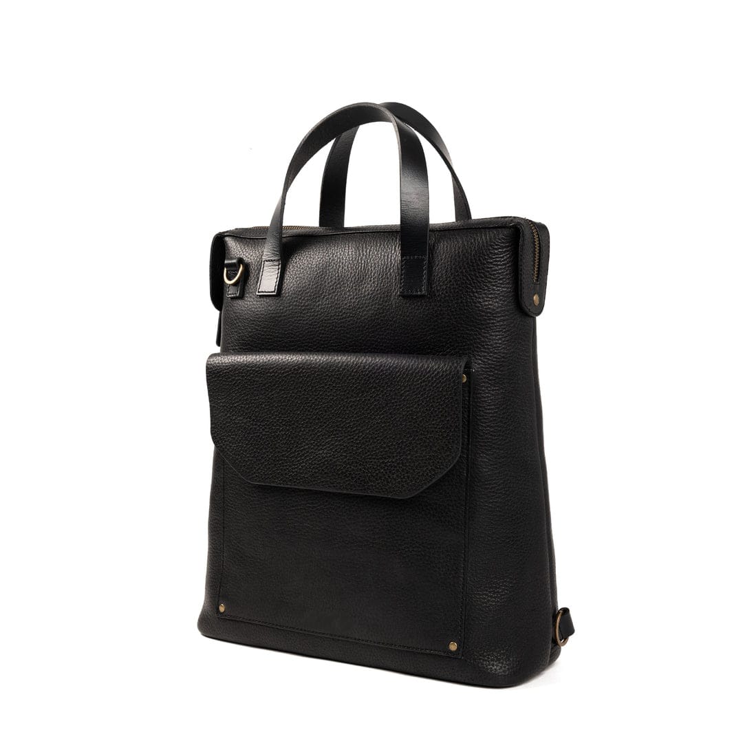 Black Full Grain Genuine Leather Backpack