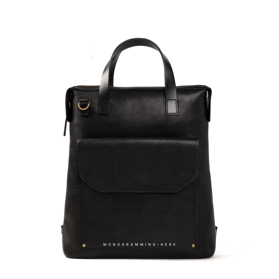 Black Full Grain Genuine Leather Backpack in Black