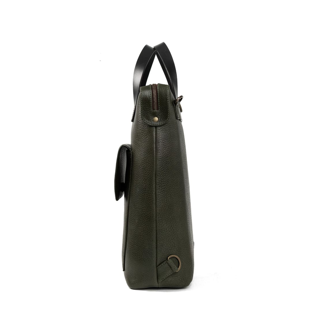 Black Full Grain Genuine Leather Backpack in Army Green Color