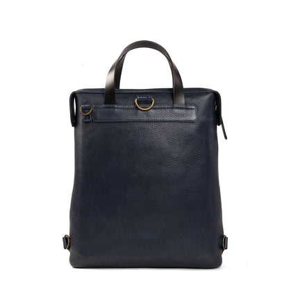 Men's Black Full Grain Genuine Leather Backpack in Navy Blue Color