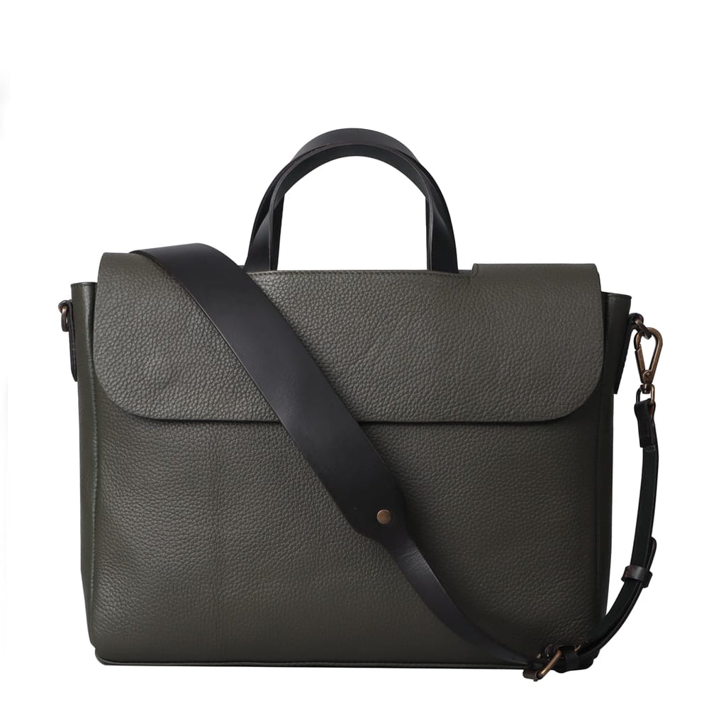 Genuine Leather Messenger Bag In Army Green Color