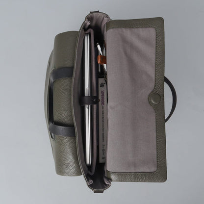 Genuine Leather Messenger Bag In Army Green Color