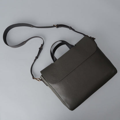 Genuine Leather Messenger Bag In Army Green Color