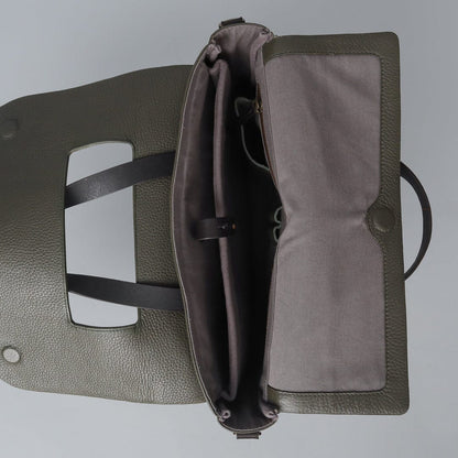 Genuine Leather Messenger Bag In Army Green Color