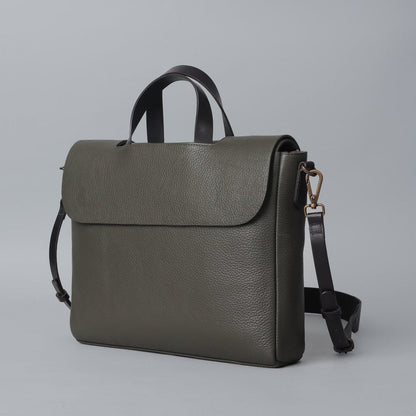 Genuine Leather Messenger Bag In Army Green Color