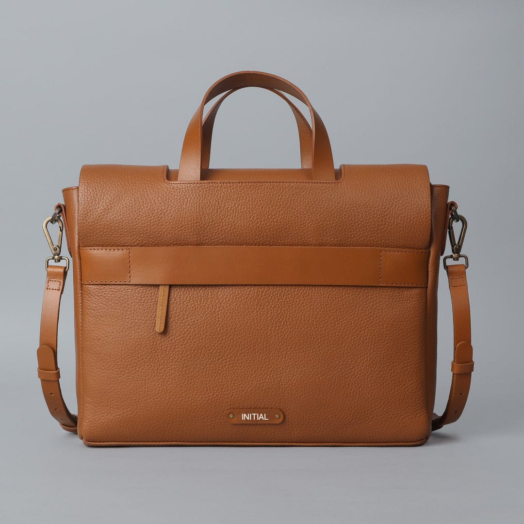 Genuine Leather Messenger Bag In Tan Color