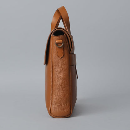 Genuine Leather Messenger Bag In Tan Color