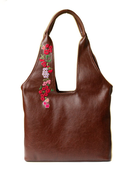 Women Hand Embroidered Flower Tote Bag