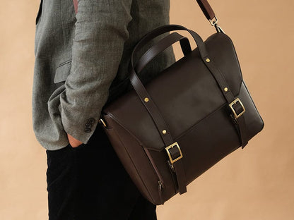 Mens Leather Messenger Bag in Brown Color