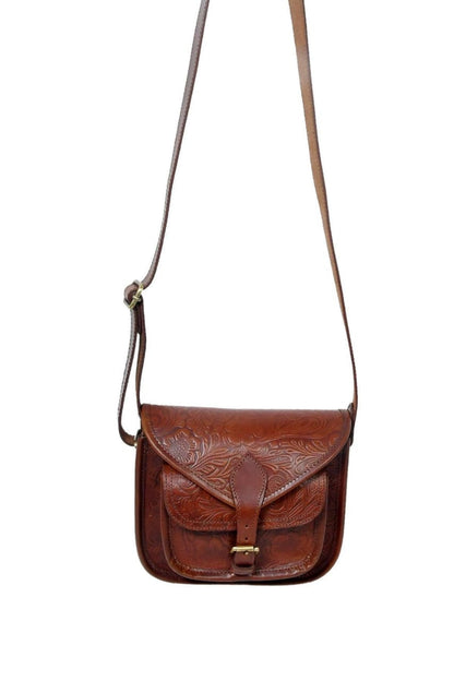 Embossed Leather Flower Classic Art Sling Bag