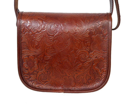 Embossed Leather Flower Classic Art Sling Bag