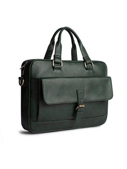 Army Green Genuine 16" Leather Laptop Bag with Detachable Strap