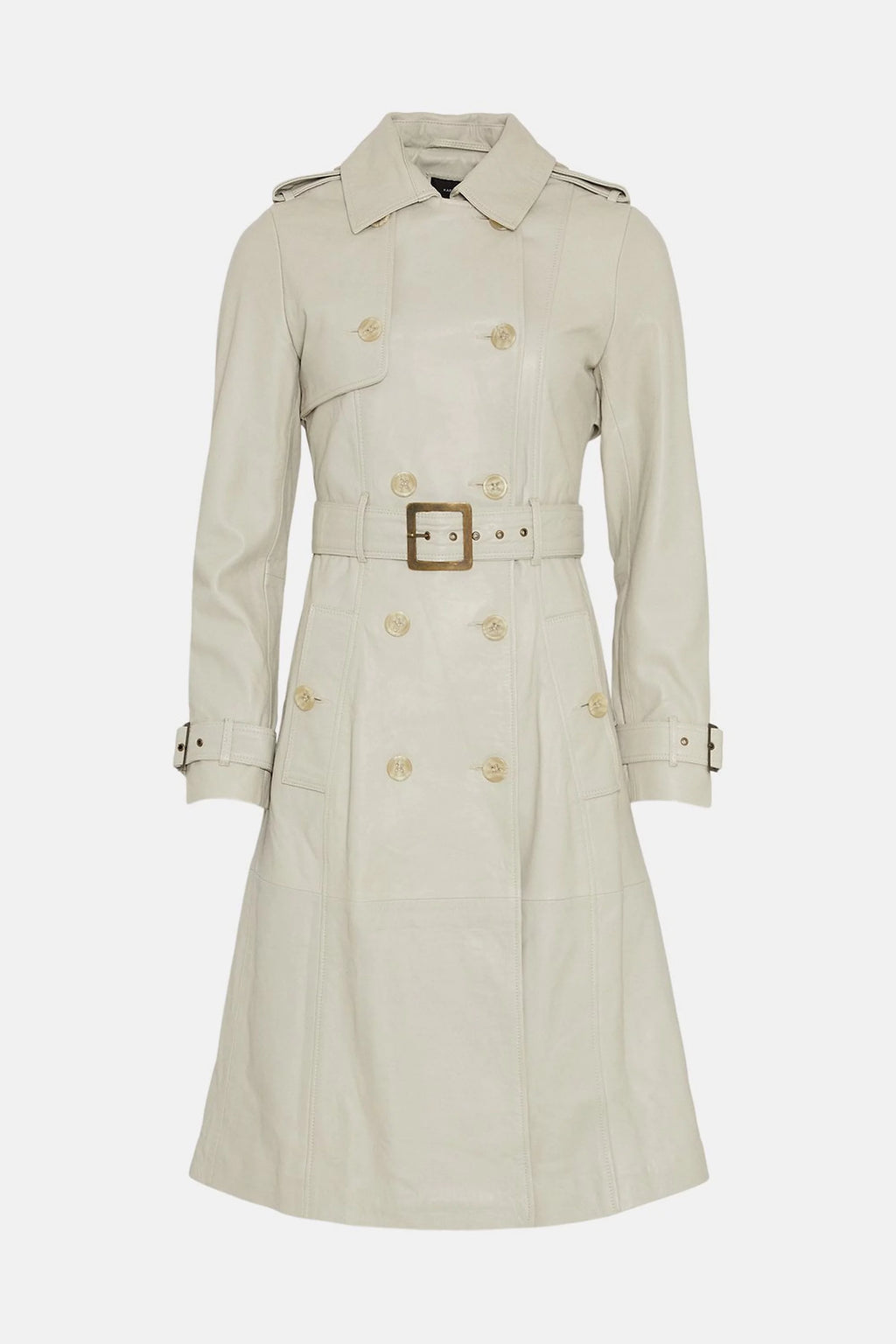 Womens Off White Double Breasted Real Leather Trench Coat
