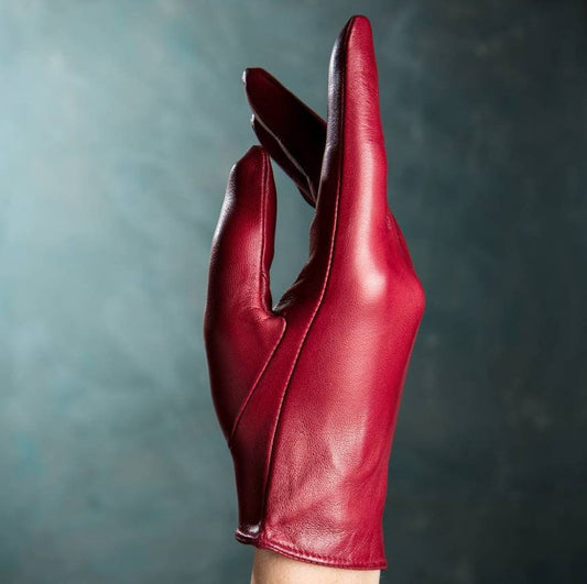 Womens Minimal Red Leather Gloves