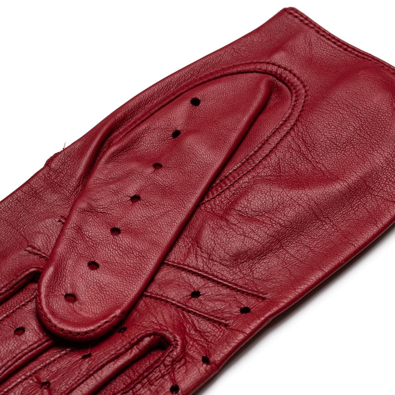 Red/Hot Pink Handmade Leather Driving Gloves for Women