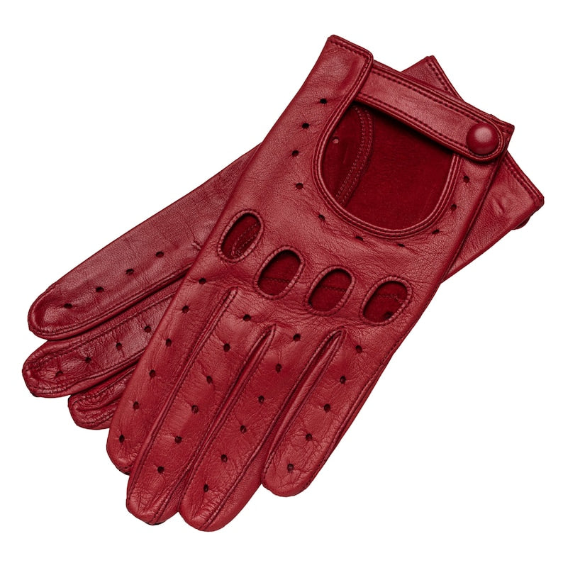 Red/Hot Pink Handmade Leather Driving Gloves for Women